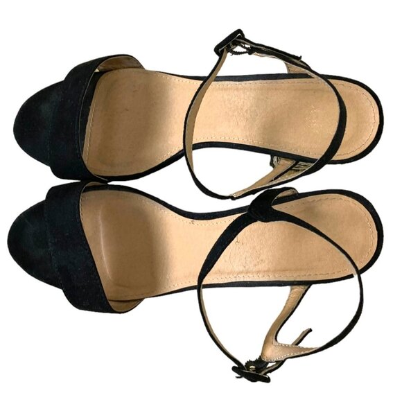 EUC Straw 4" Heel Platform Sandal with Black Suede Ankle and Toe Strap S… - Picture 9 of 11